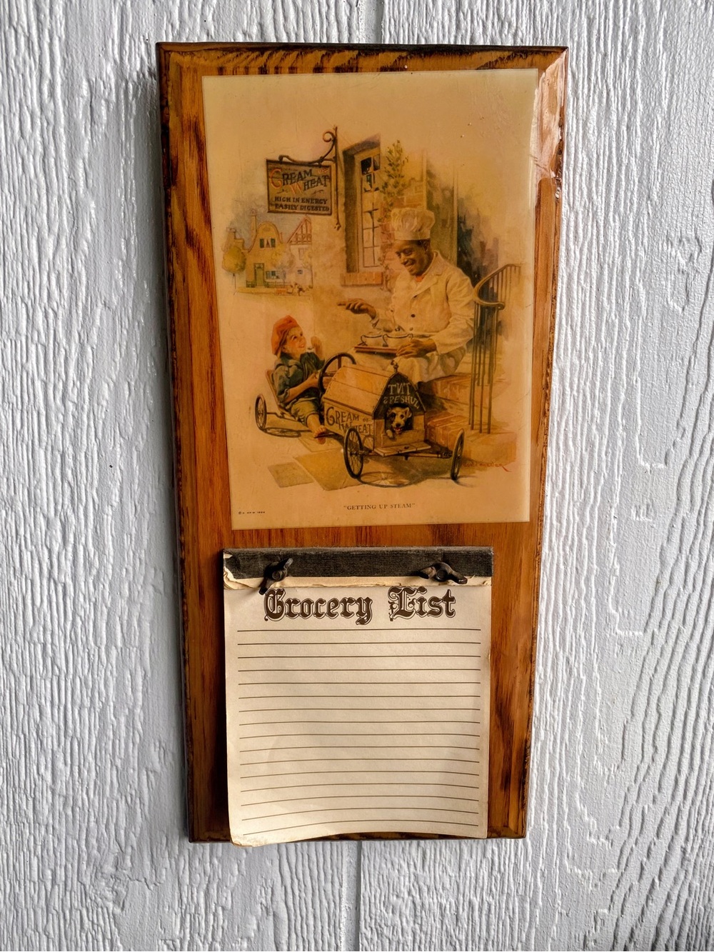 Vintage Cream Of Wheat Wooden Wall-Mounted Grocery List Notepad Holder - Brown